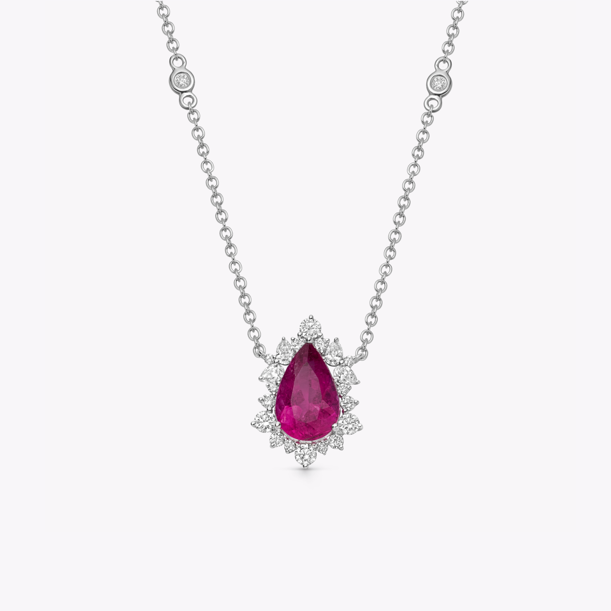 Thorns & Roses Pear Rubellite and Diamond Necklace