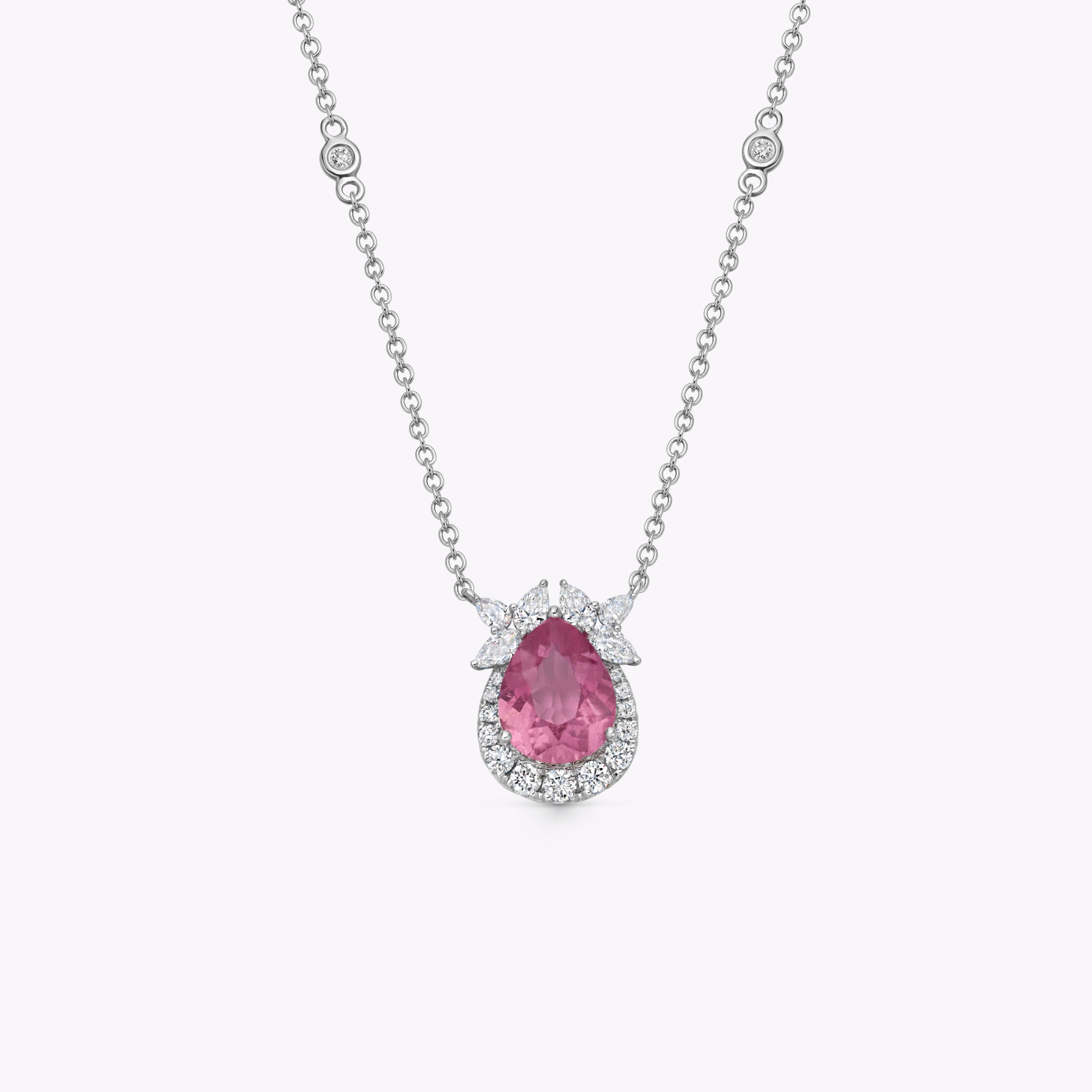 Thorns & Roses Pear Pink Tourmaline and Diamond Necklace