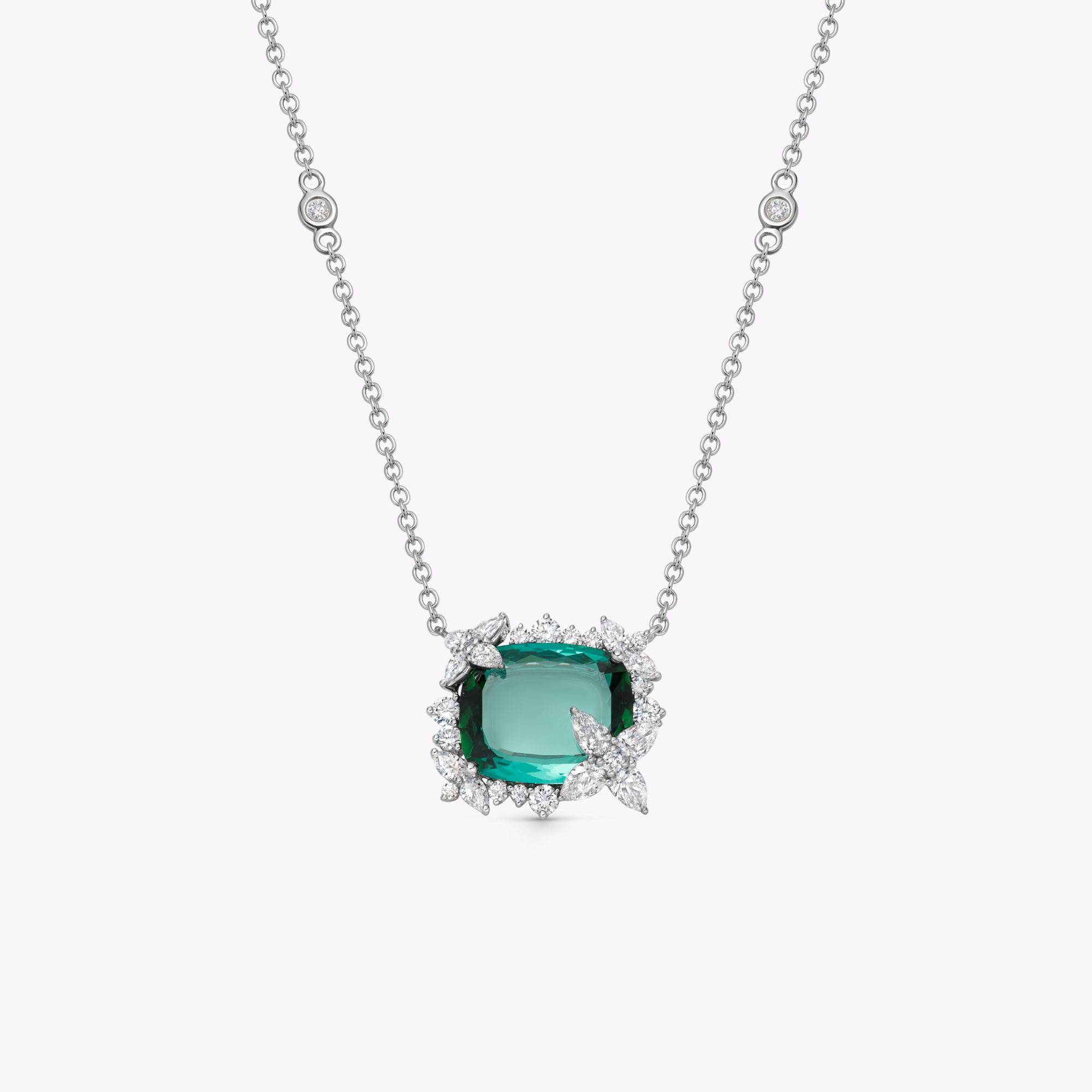 Thorns & Roses Cushion Green Tourmaline and Diamond Necklace