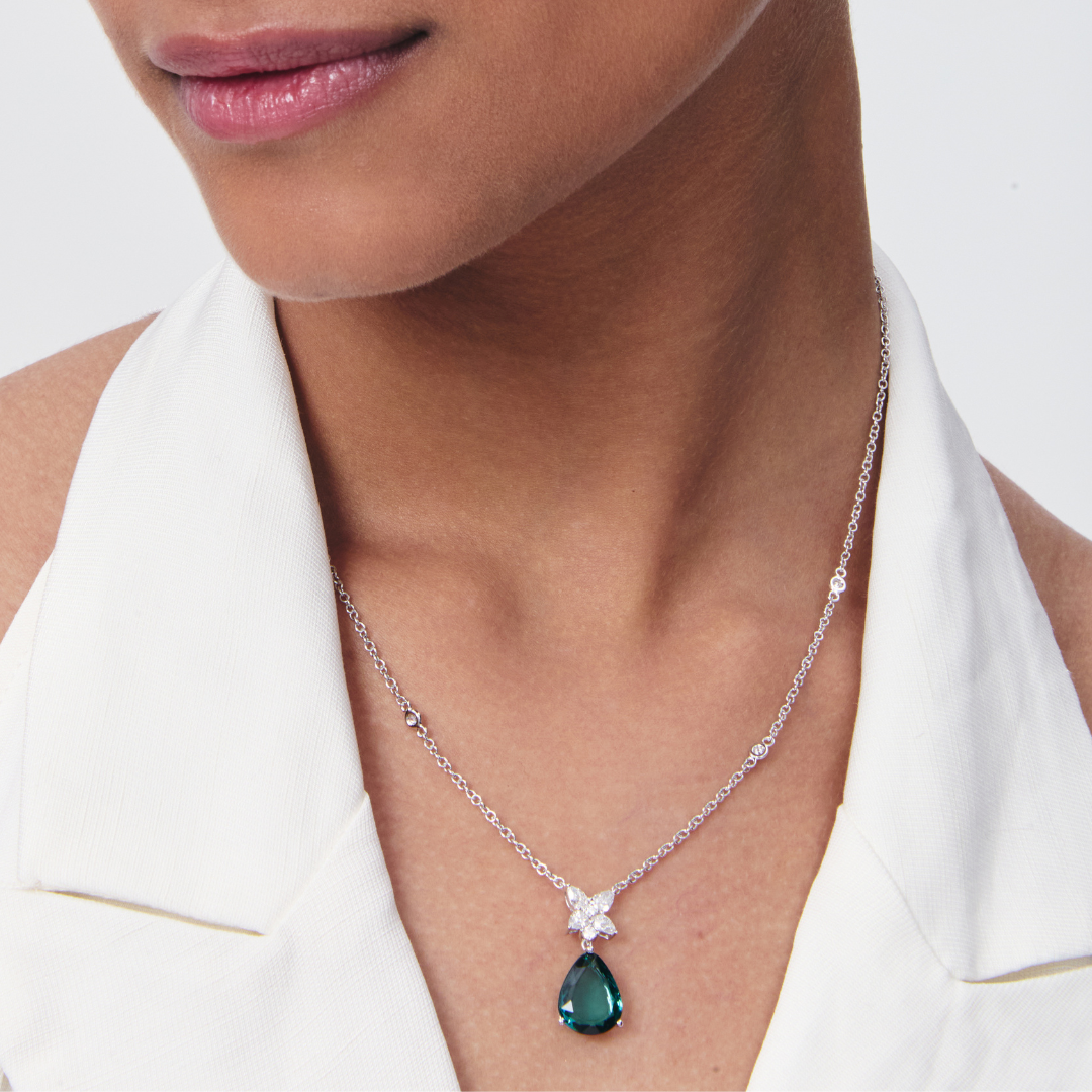 Thorns & Roses Wide Pear Green Tourmaline and Diamond Necklace
