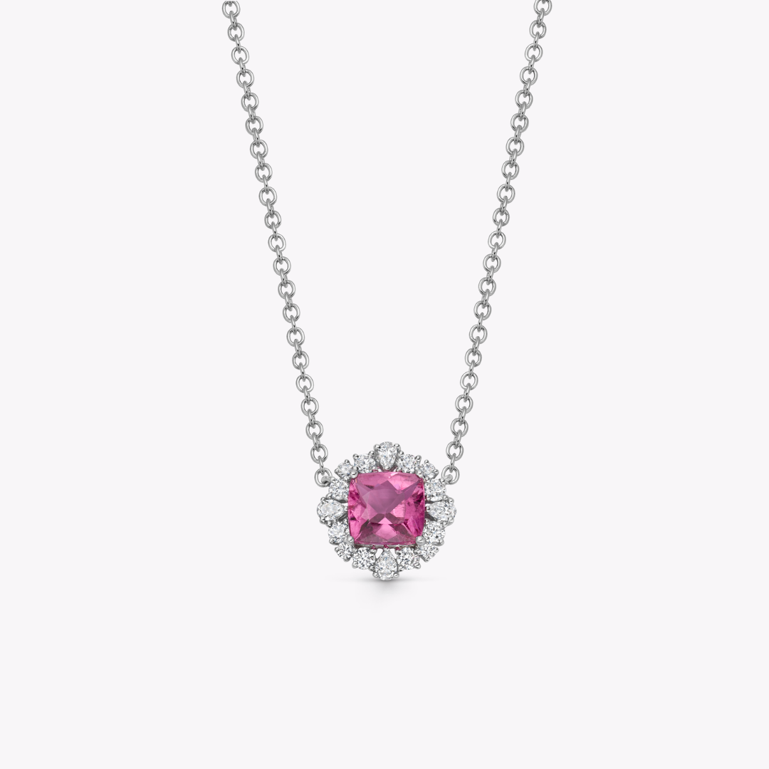Special Editions Pink Tourmaline and Diamond Halo Necklace