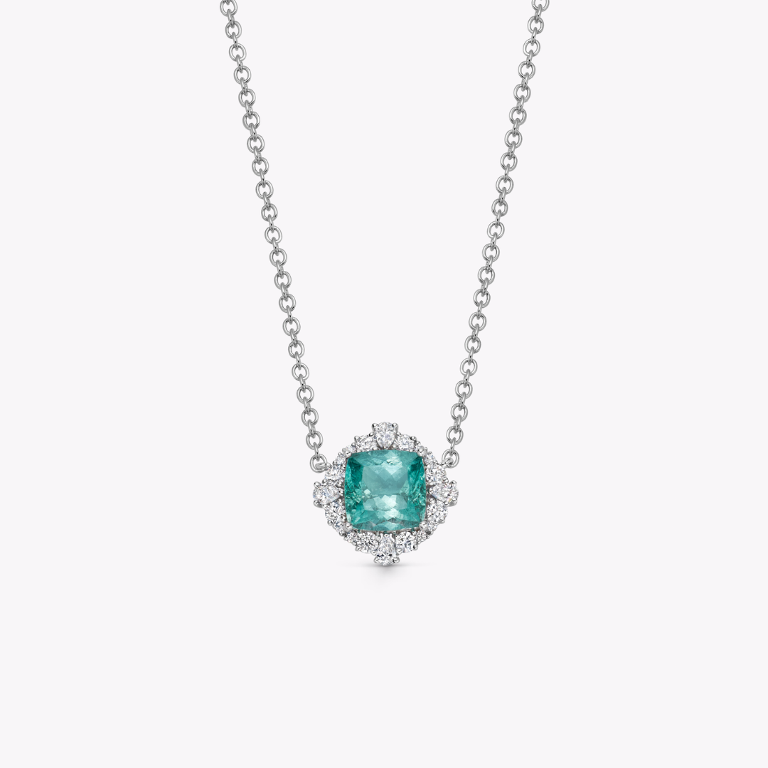 Special Editions Green Tourmaline and Diamond Halo Necklace