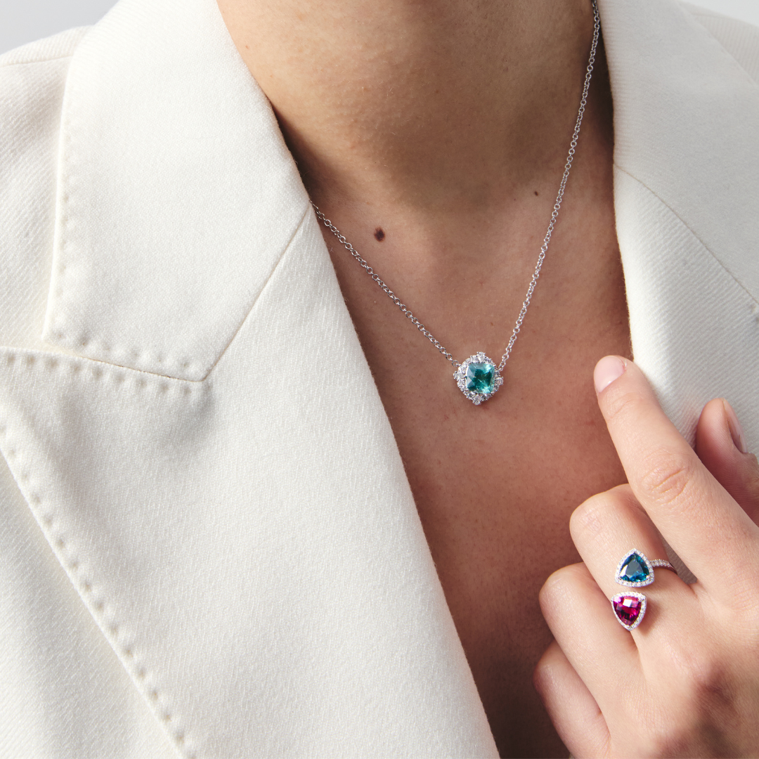 Special Editions Green Tourmaline and Diamond Halo Necklace