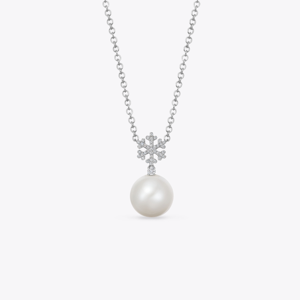 Pearl and Diamond Snowflake Necklace