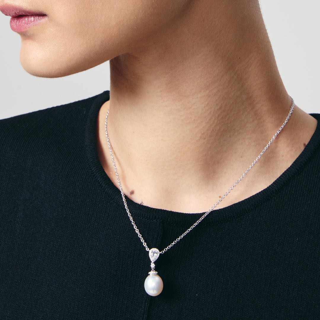 Pearl White Topaz and Diamond Pear Necklace