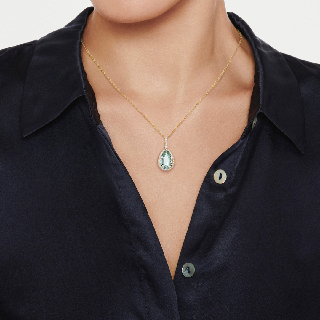 Candy Green Amethyst and Diamond Pendant