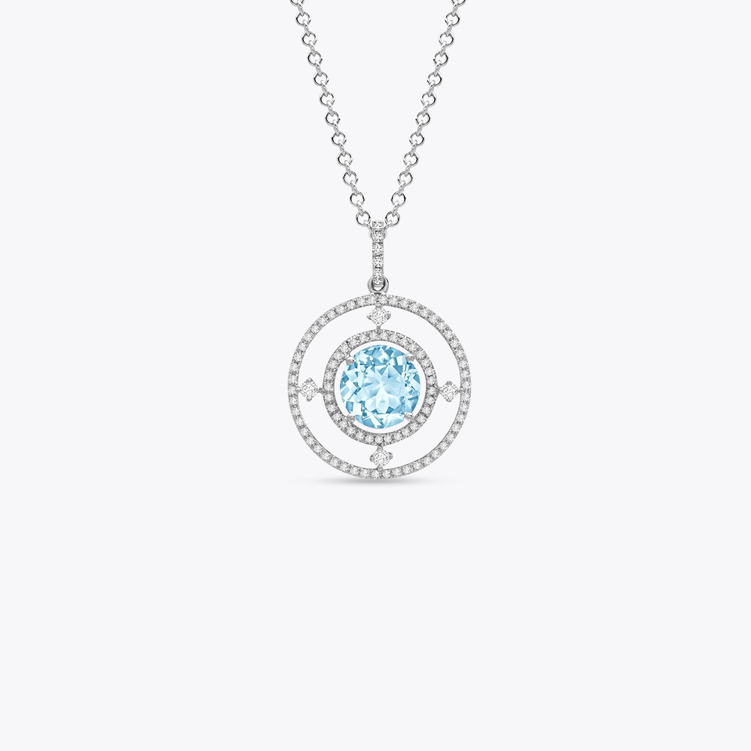 Apollo Medium Blue Topaz and Diamond Pendant