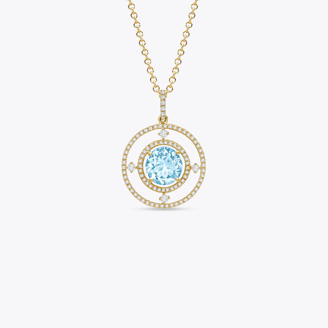 Apollo Medium Blue Topaz and Diamond Pendant