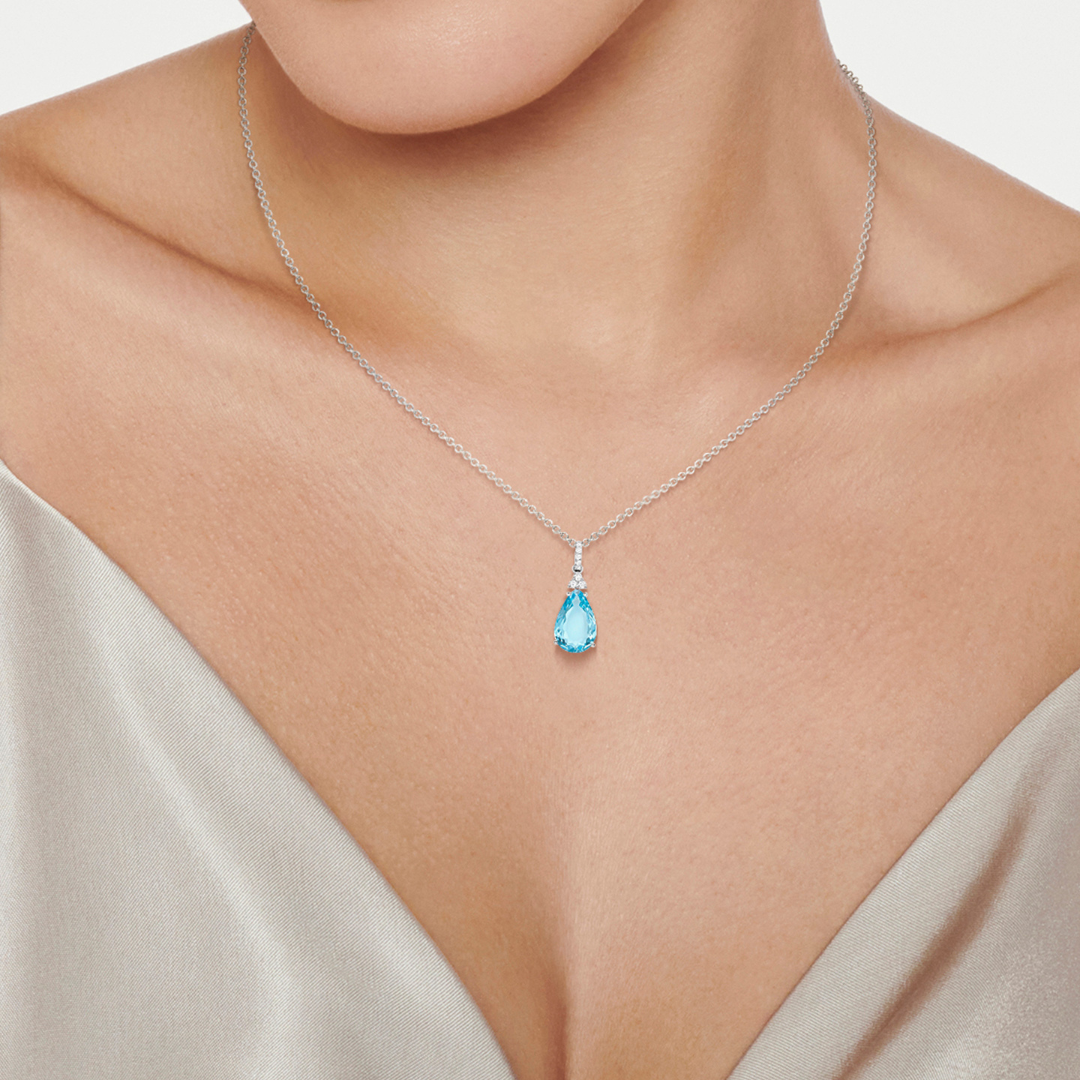 Candy Blue Topaz and Diamond Pendant