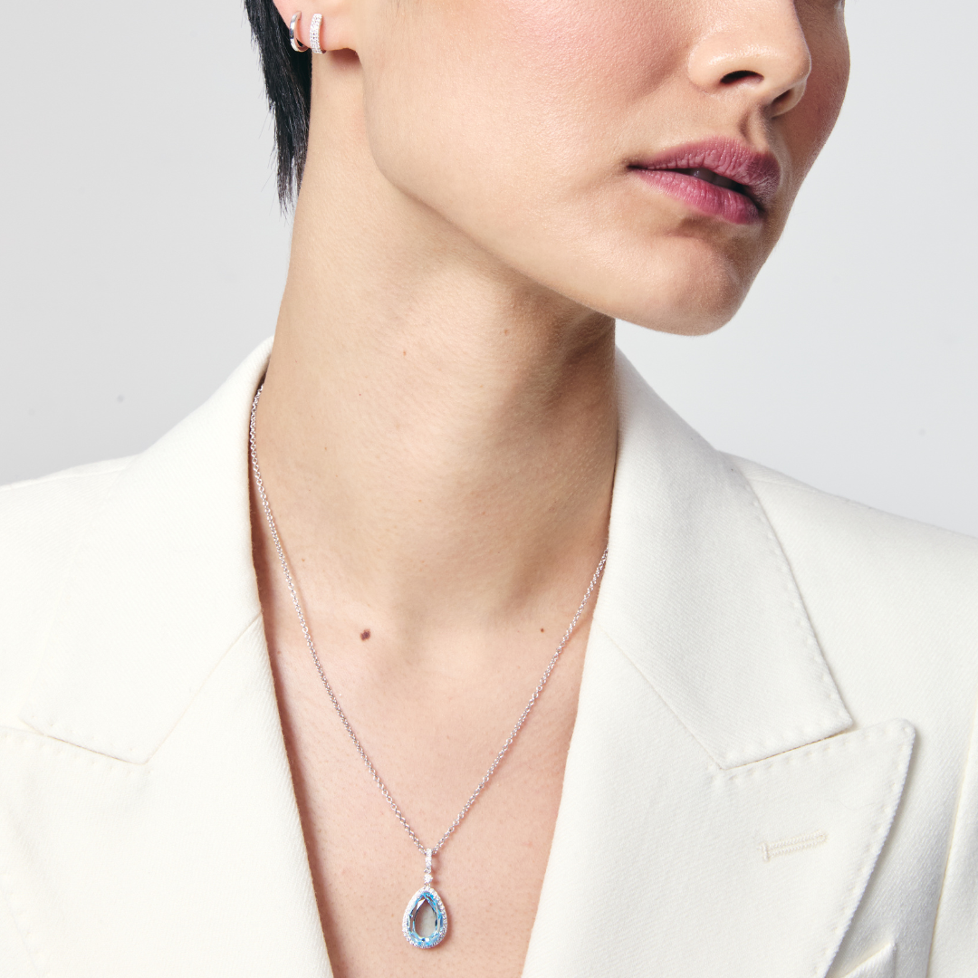 Candy Blue Topaz and Diamond Pendant