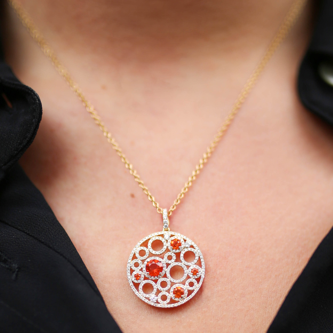 Bubbles Large Fire Opal and Diamond Pendant