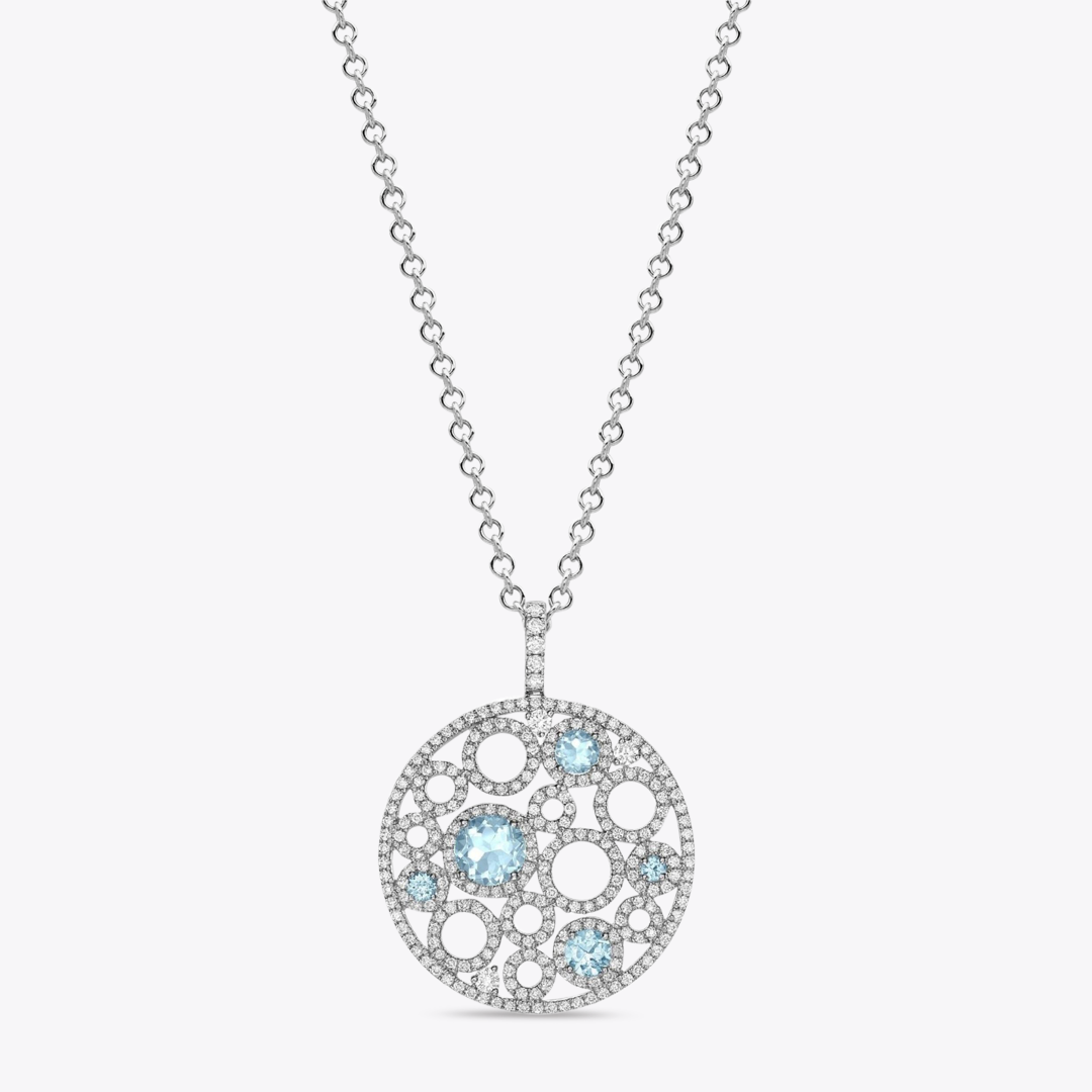 Bubbles Large Blue Topaz and Diamond Pendant