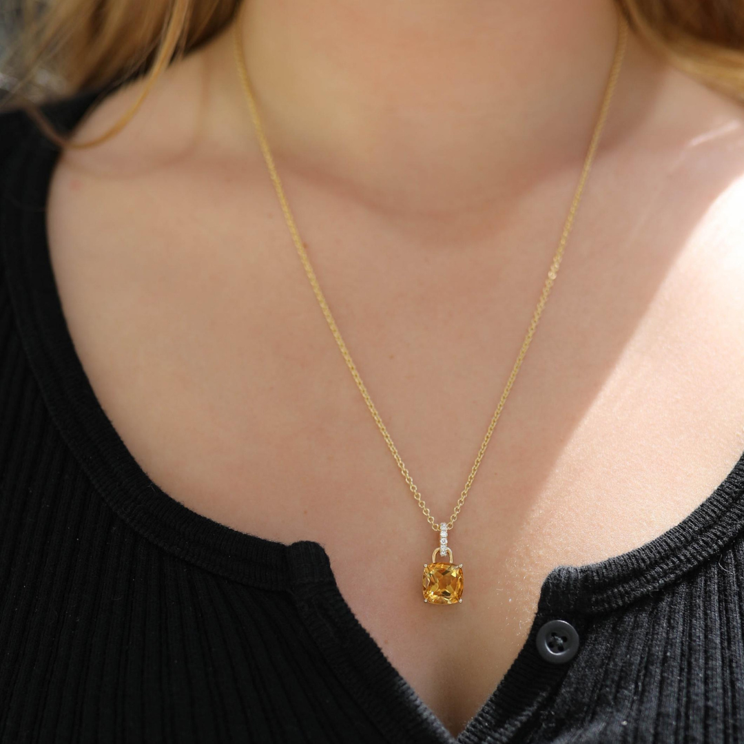 Kiki Cushion Citrine and Diamond Loop Pendant