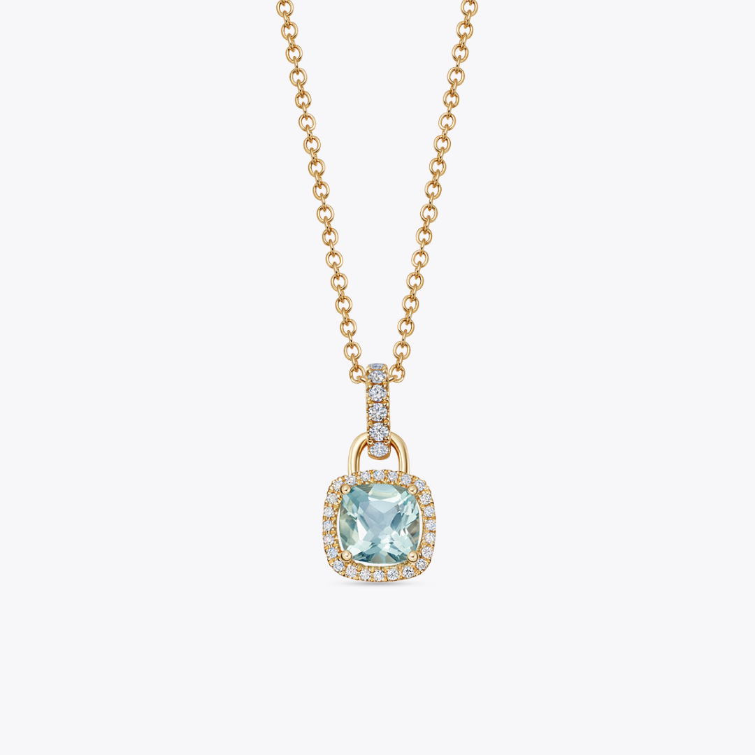 Kiki Cushion Mini Blue Topaz and Diamond Pendant Necklace