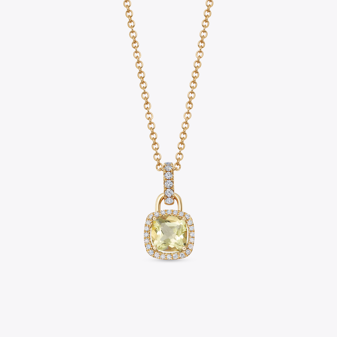 Kiki Cushion Mini Lemon Quartz and Diamond Pendant Necklace