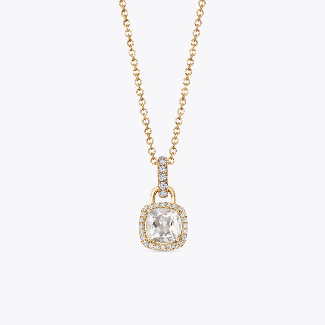Kiki Cushion Mini White Topaz and Diamond Pendant Necklace