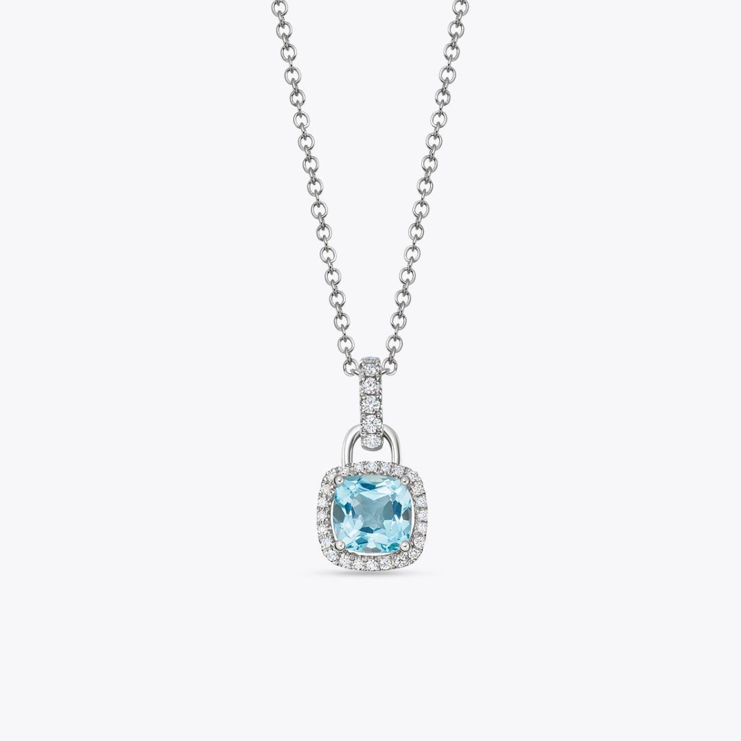 Kiki Cushion Mini Blue Topaz and Diamond Pendant Necklace