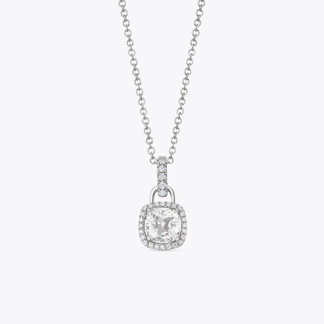 Kiki Cushion Mini White Topaz and Diamond Pendant Necklace