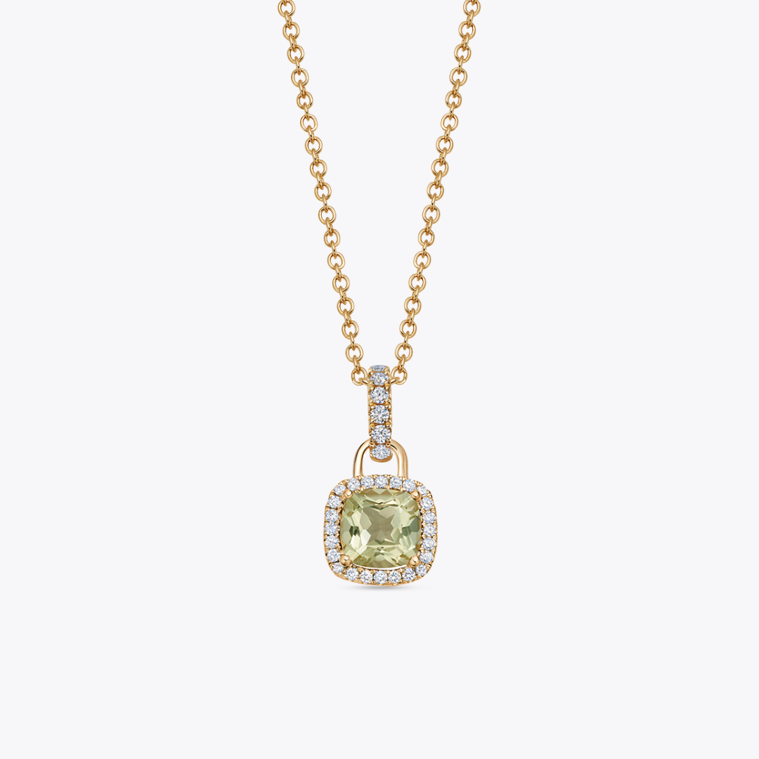 Kiki Cushion Mini Green Amethyst and Diamond Pendant