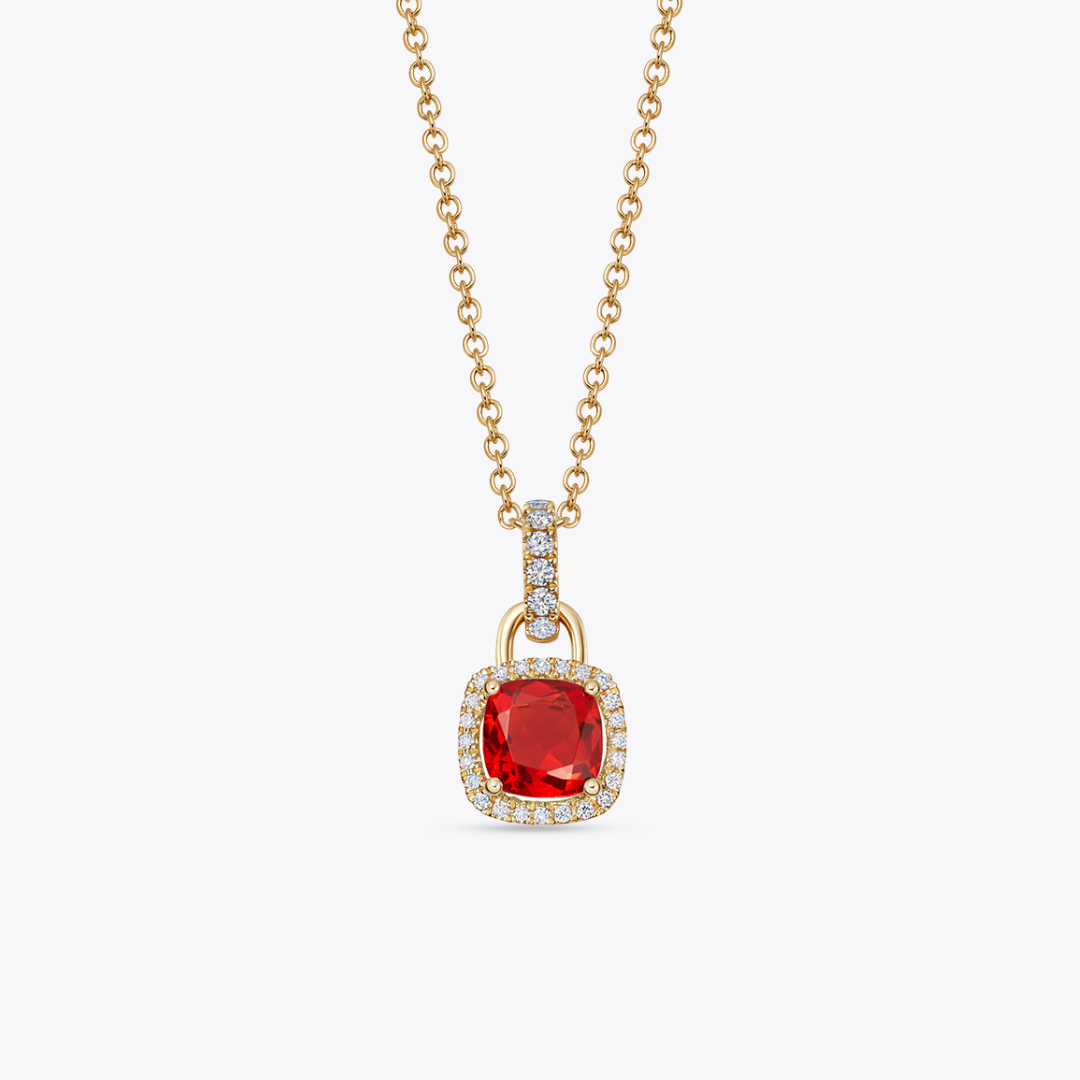 Kiki Cushion Mini Fire Opal and Diamond Pendant Necklace