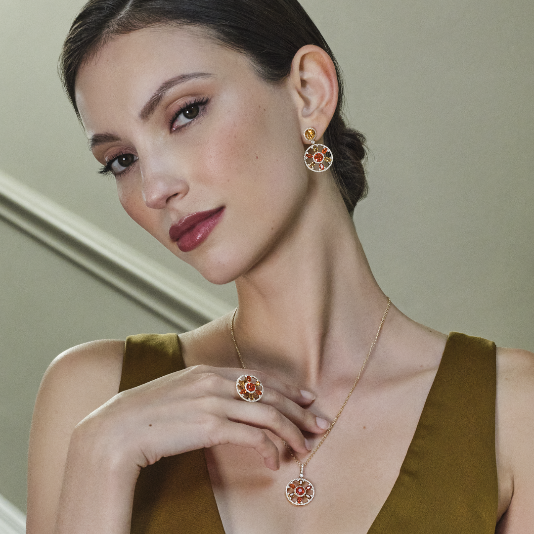 Fireworks Citrine, Fire Opal and Diamond Round Sparkler Pendant