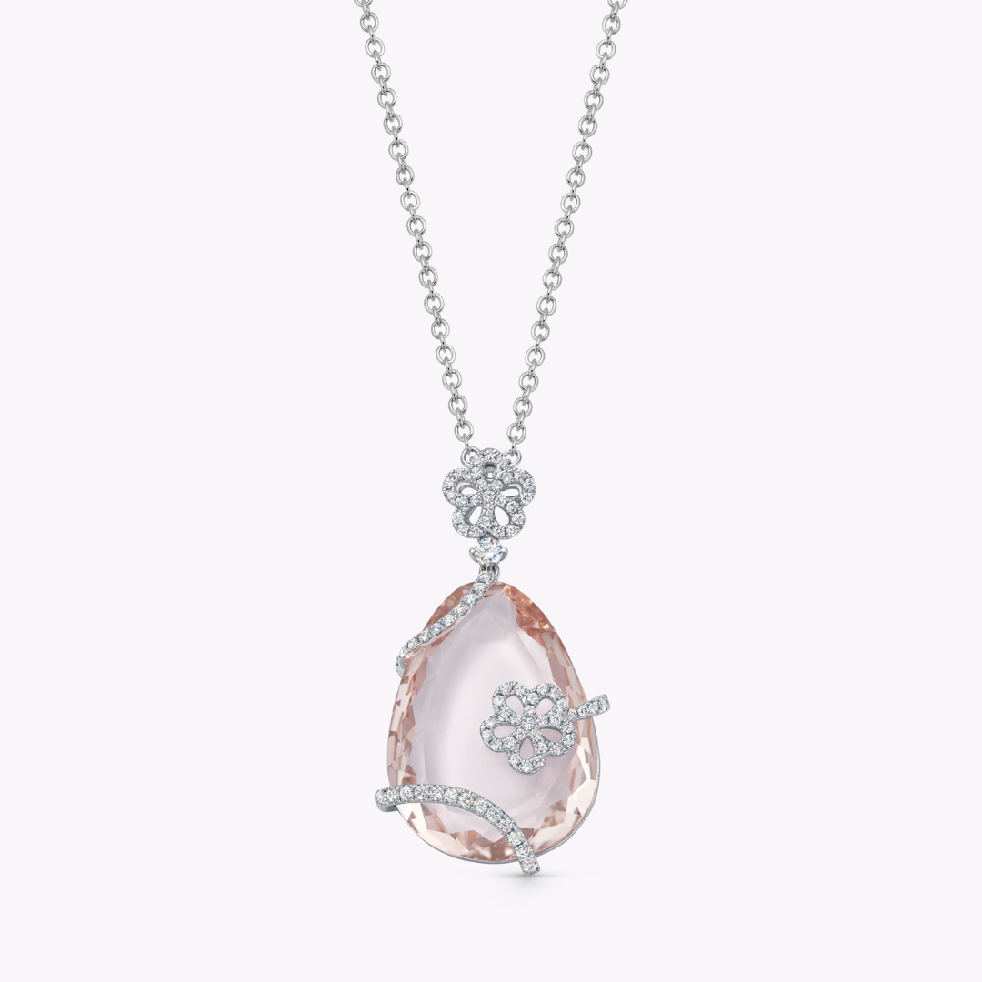 Petals Morganite and Diamond Flower Wrap Pendant