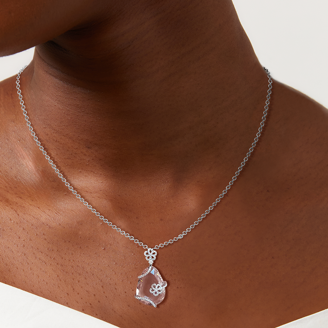 Petals Morganite and Diamond Flower Wrap Pendant