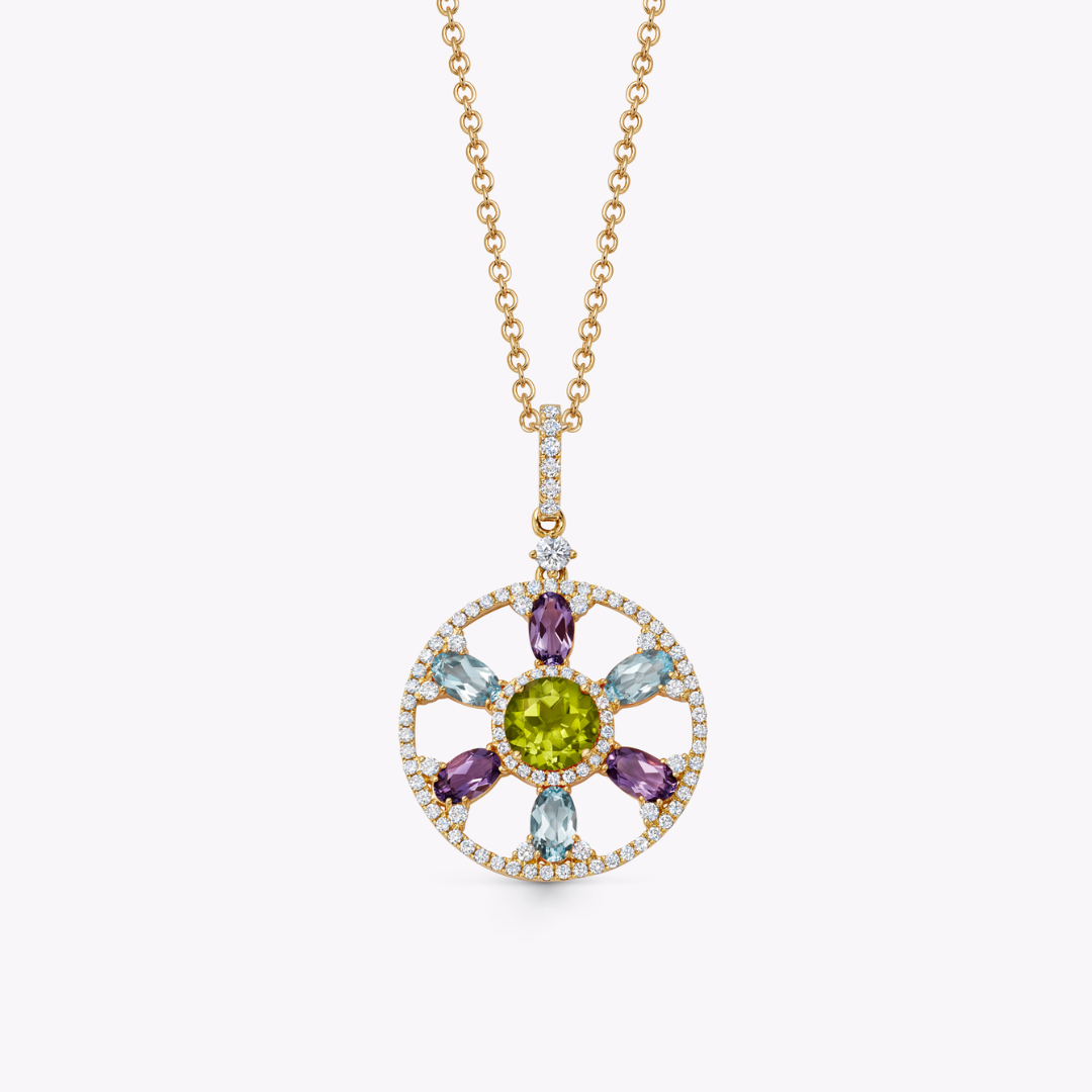 Fireworks Multi Gemstone Round Sparkler Pendant