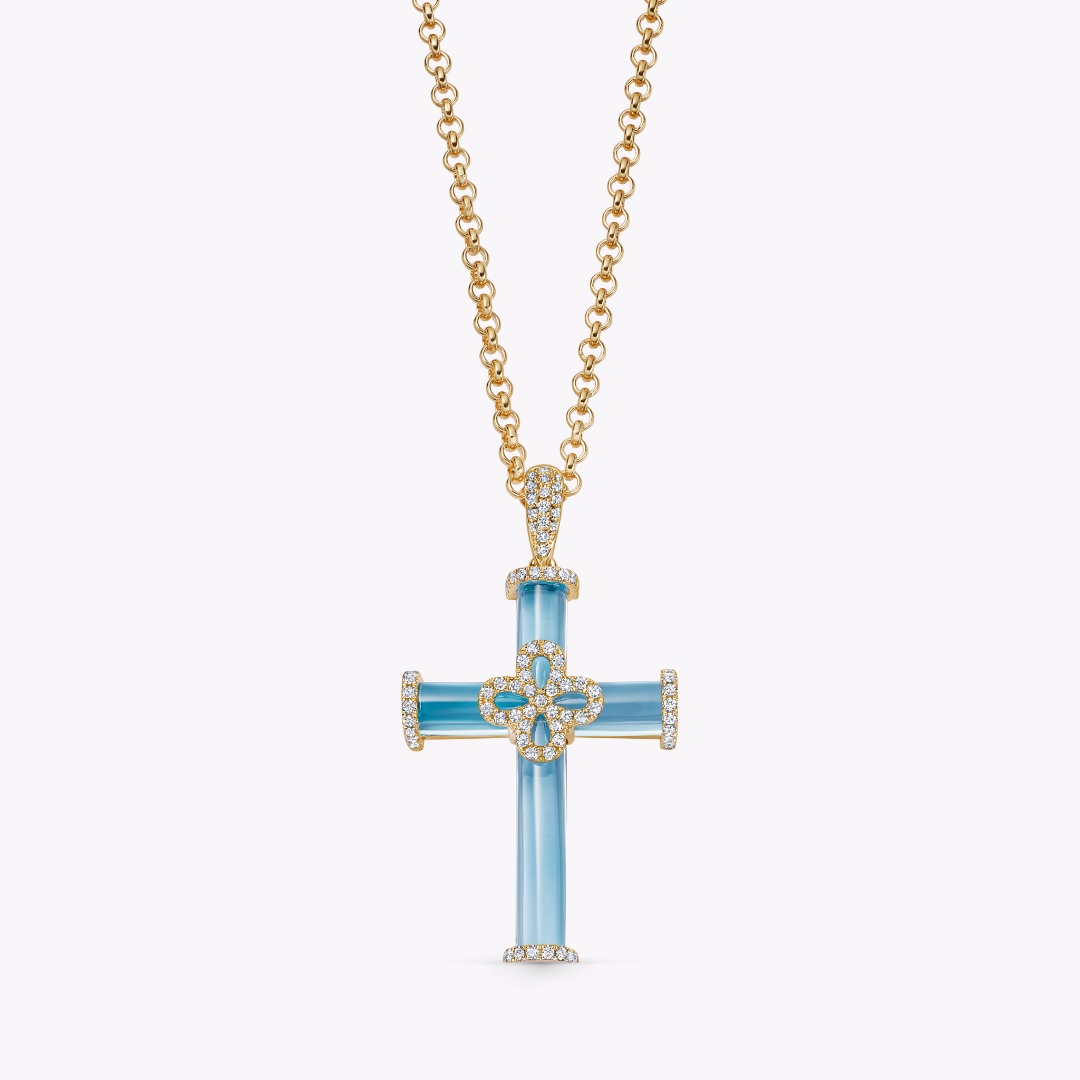 Blue Topaz and Diamond Cross Pendant