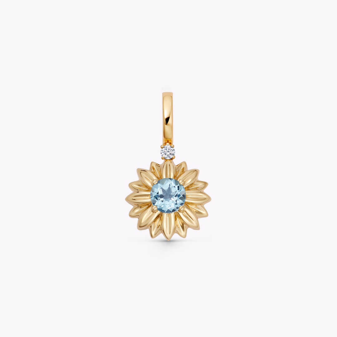 Detachable Blue Topaz Sunflower Pendant