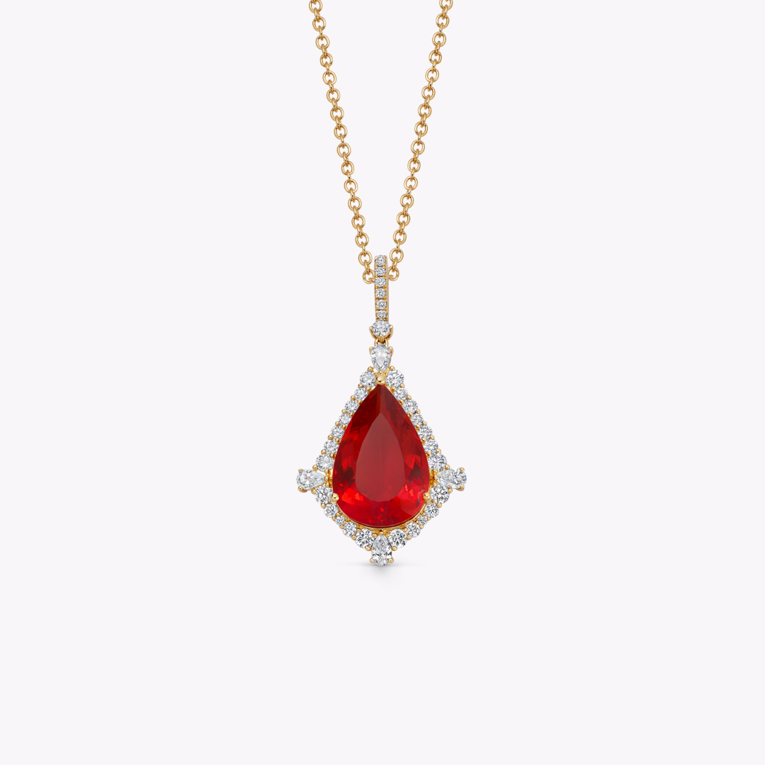 Special Editions Pear Fire Opal and Diamond Frame Pendant