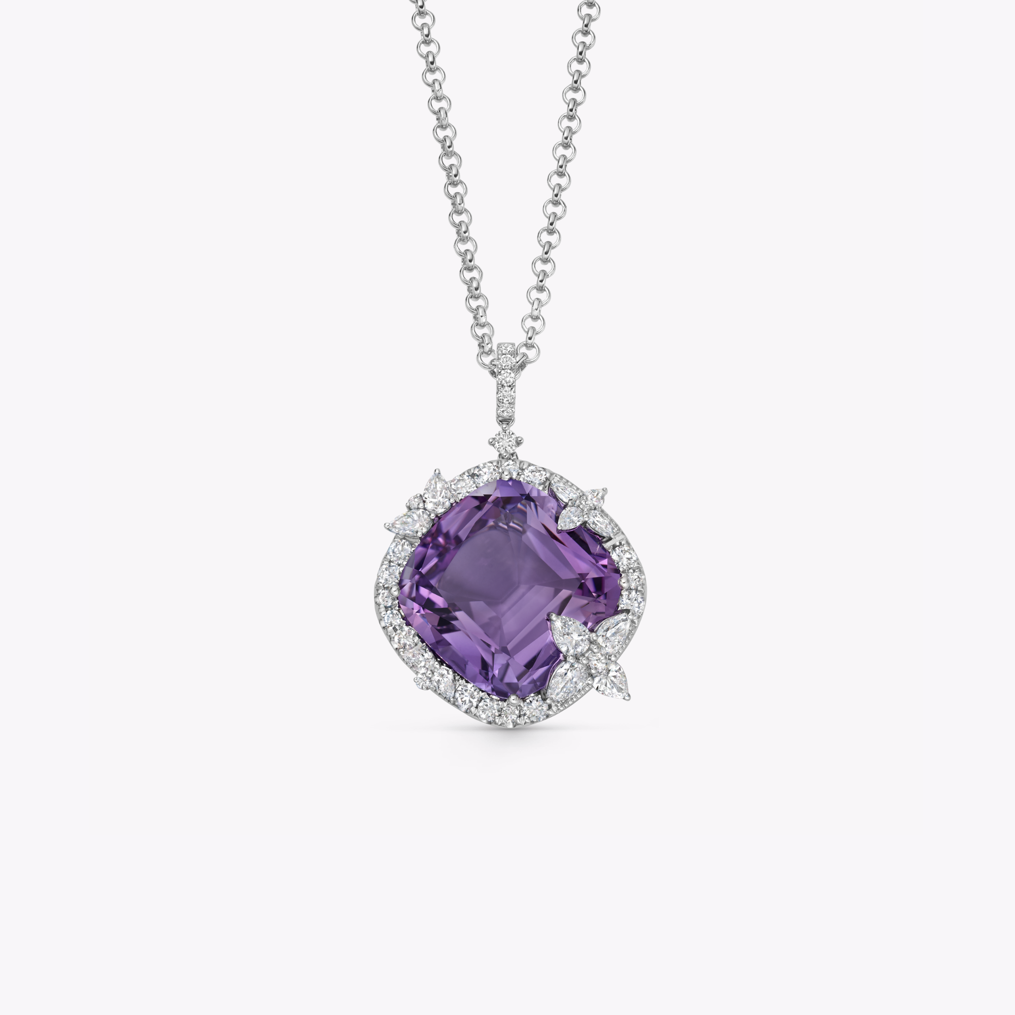 Thorns & Roses Cushion Amethyst and Diamond Pendant