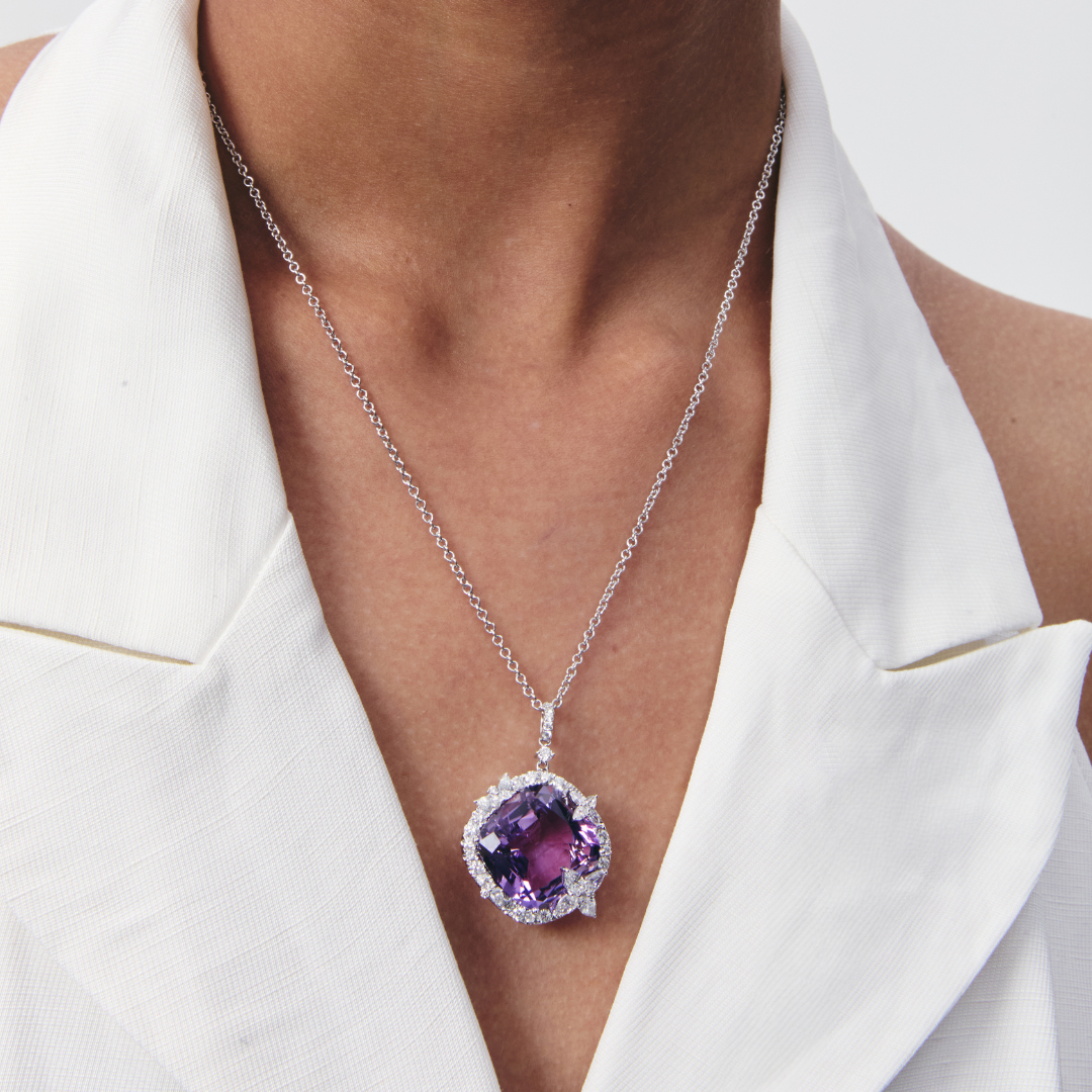 Thorns & Roses Cushion Amethyst and Diamond Pendant