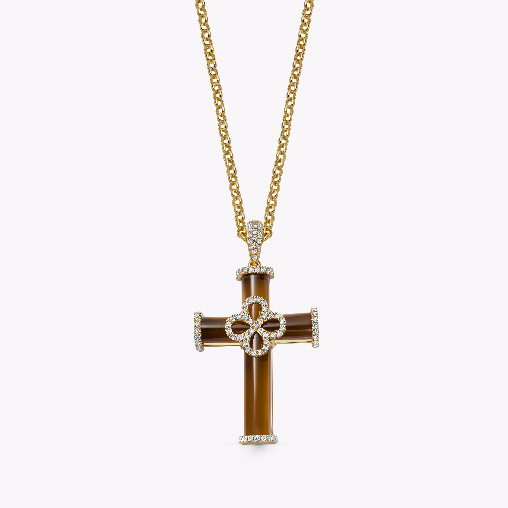 Special Editions Smoky Quartz and Diamond Petal Cross Pendant