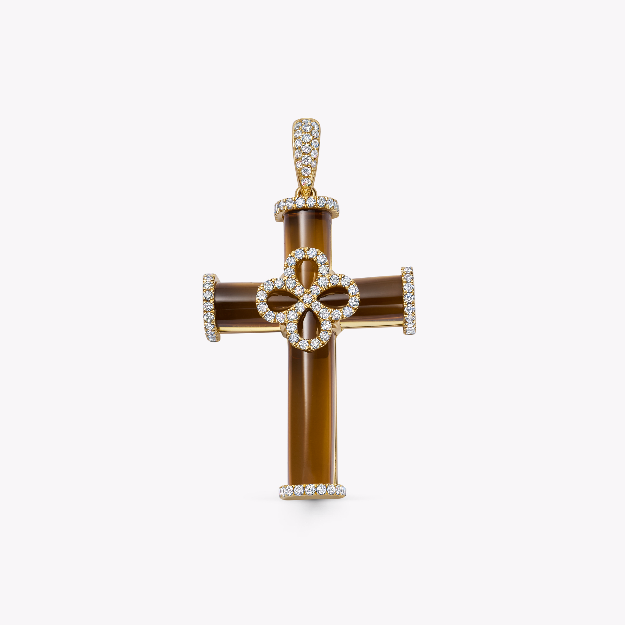 Special Editions Smoky Quartz and Diamond Petal Cross Pendant