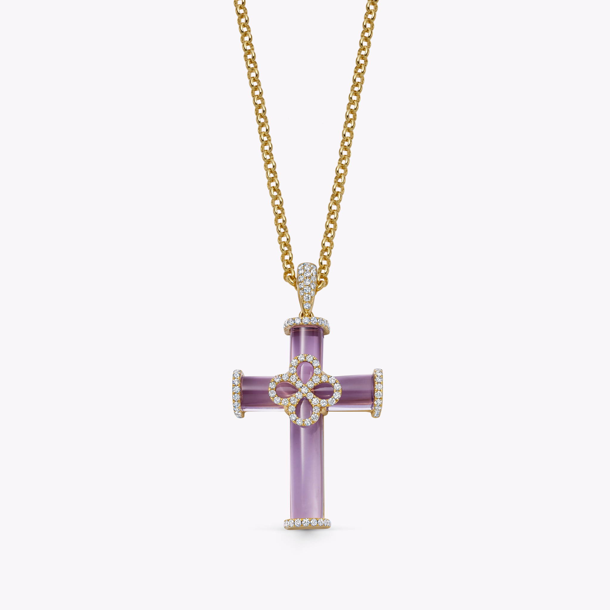 Special Editions Lavender Amethyst and Diamond Petal Cross Pendant