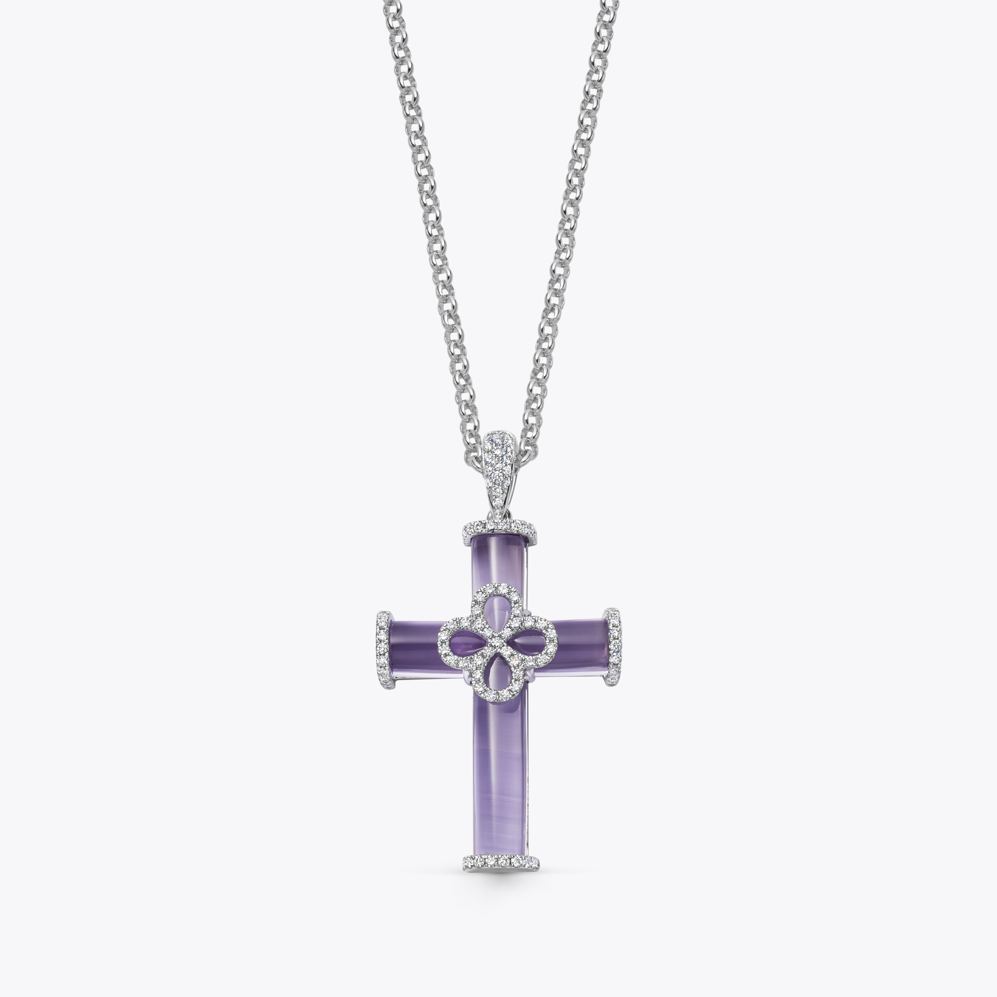 Special Editions Lavender Amethyst and Diamond Petal Cross Pendant