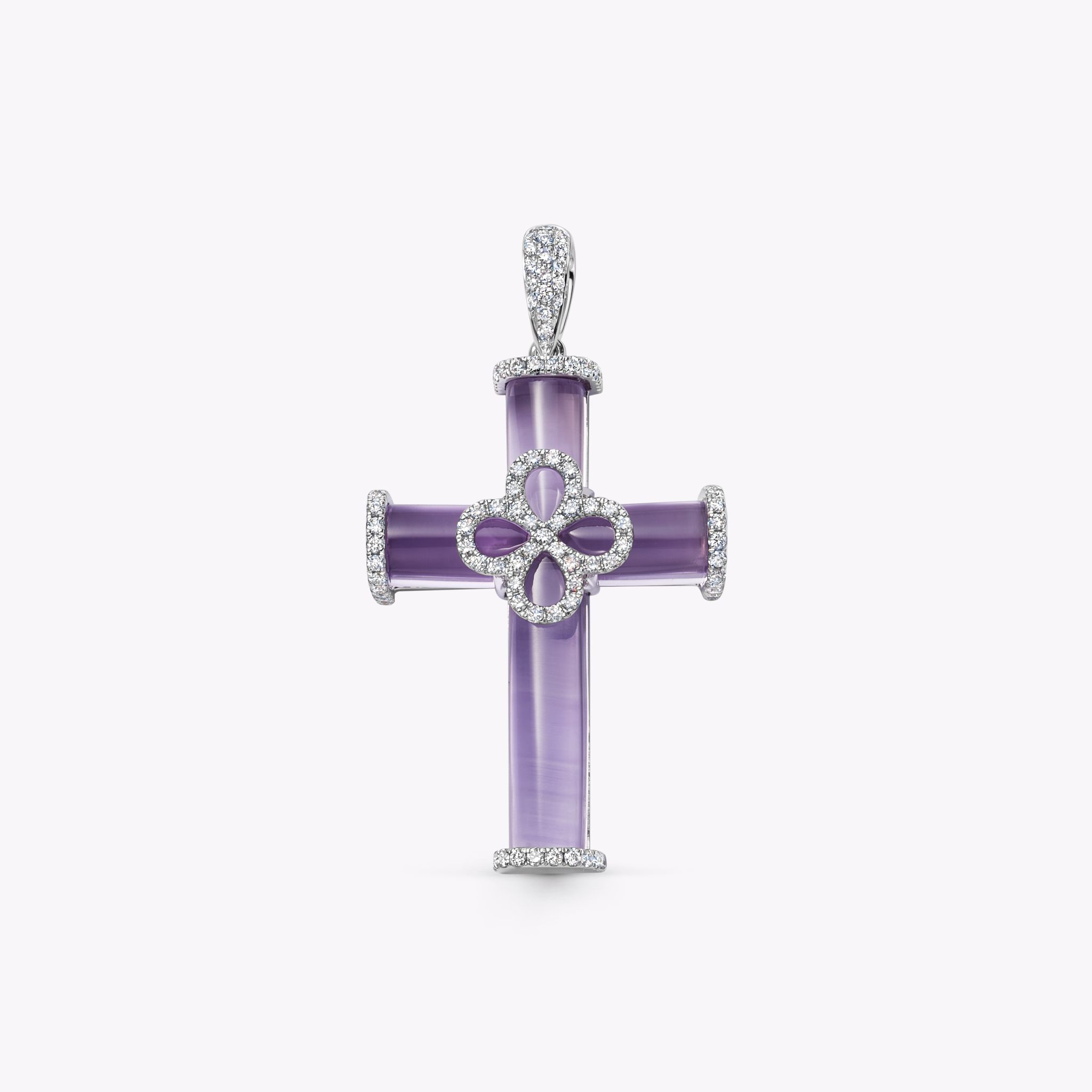 Special Editions Lavender Amethyst and Diamond Petal Cross Pendant