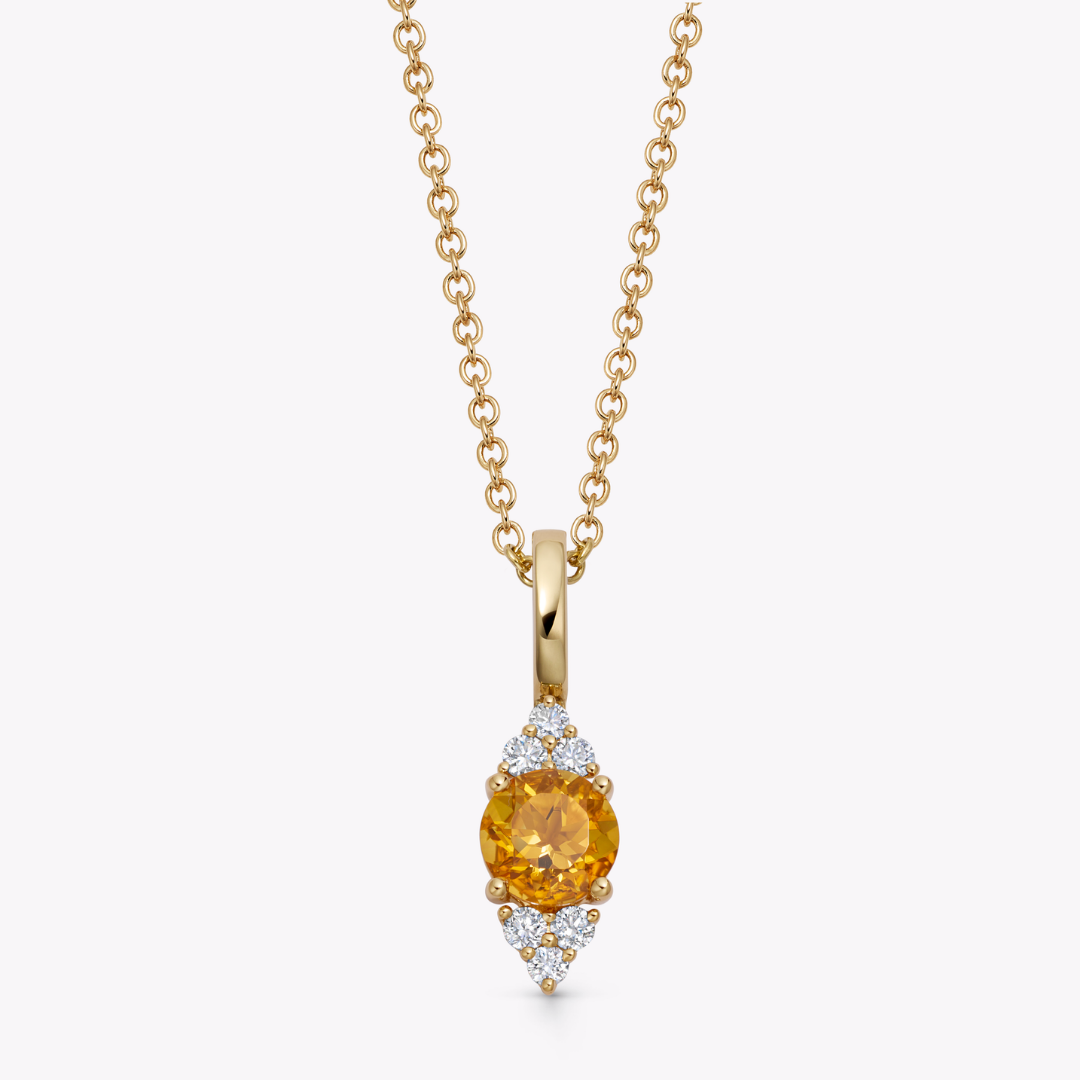 Detachable Citrine and Tri Diamond Tipped Pendant