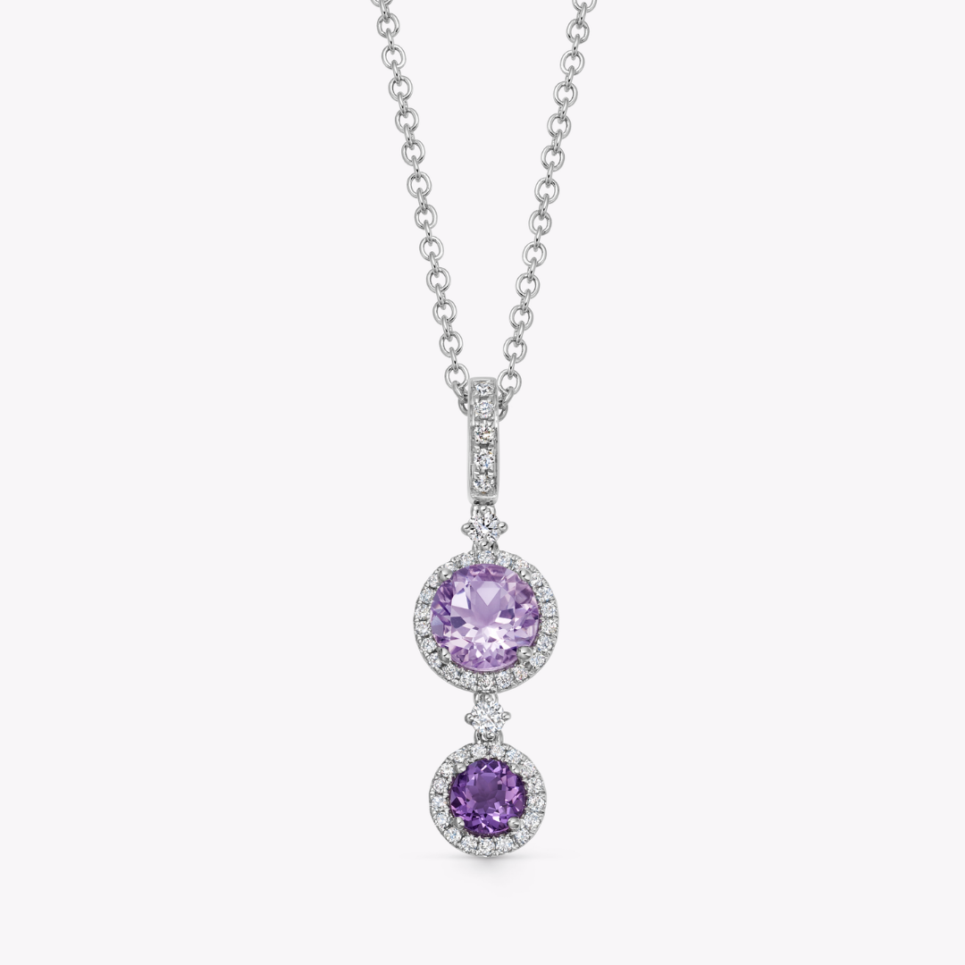 Detachable Lavender Amethyst, Amethyst and Diamond Surround Pendant