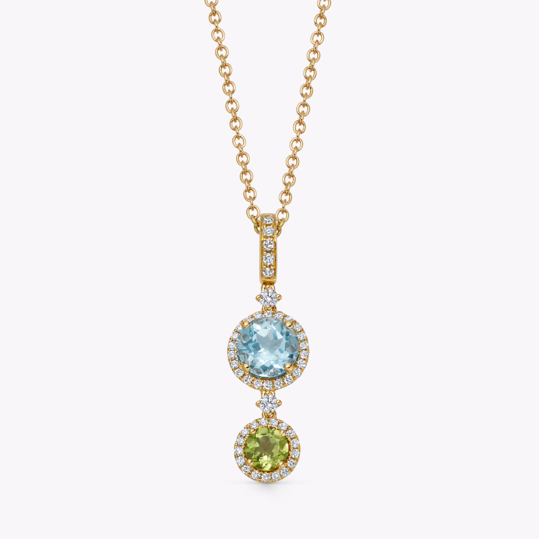 Detachable Blue Topaz, Peridot and Diamond Surround Pendant