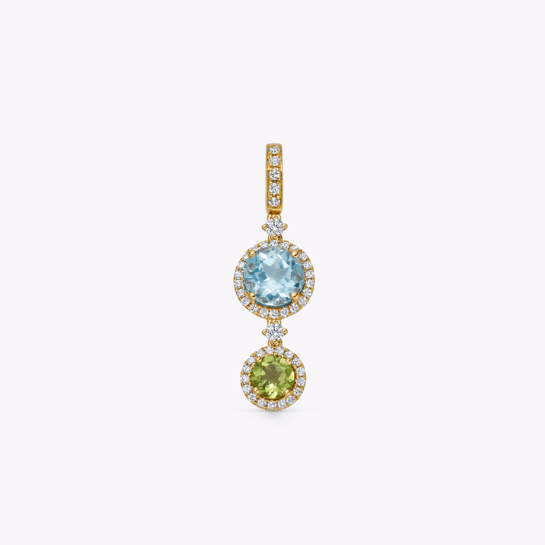 Detachable Blue Topaz, Peridot and Diamond Surround Pendant