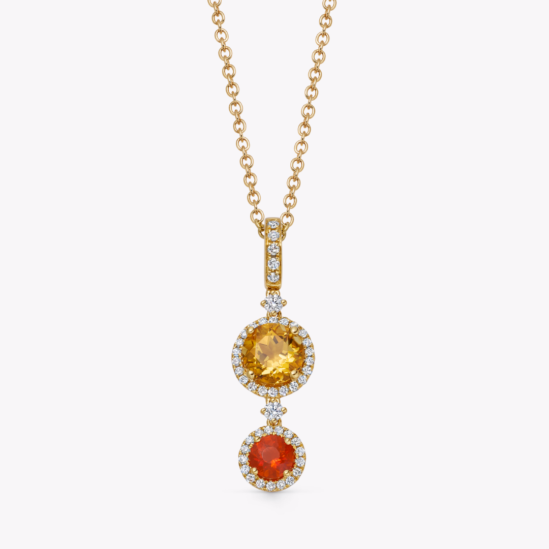 Detachable Citrine, Fire Opal and Diamond Surround Pendant