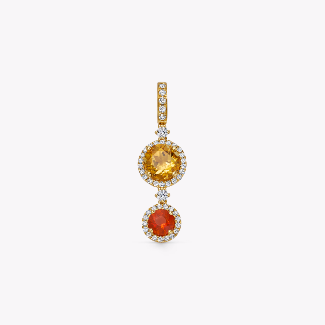 Detachable Citrine, Fire Opal and Diamond Surround Pendant