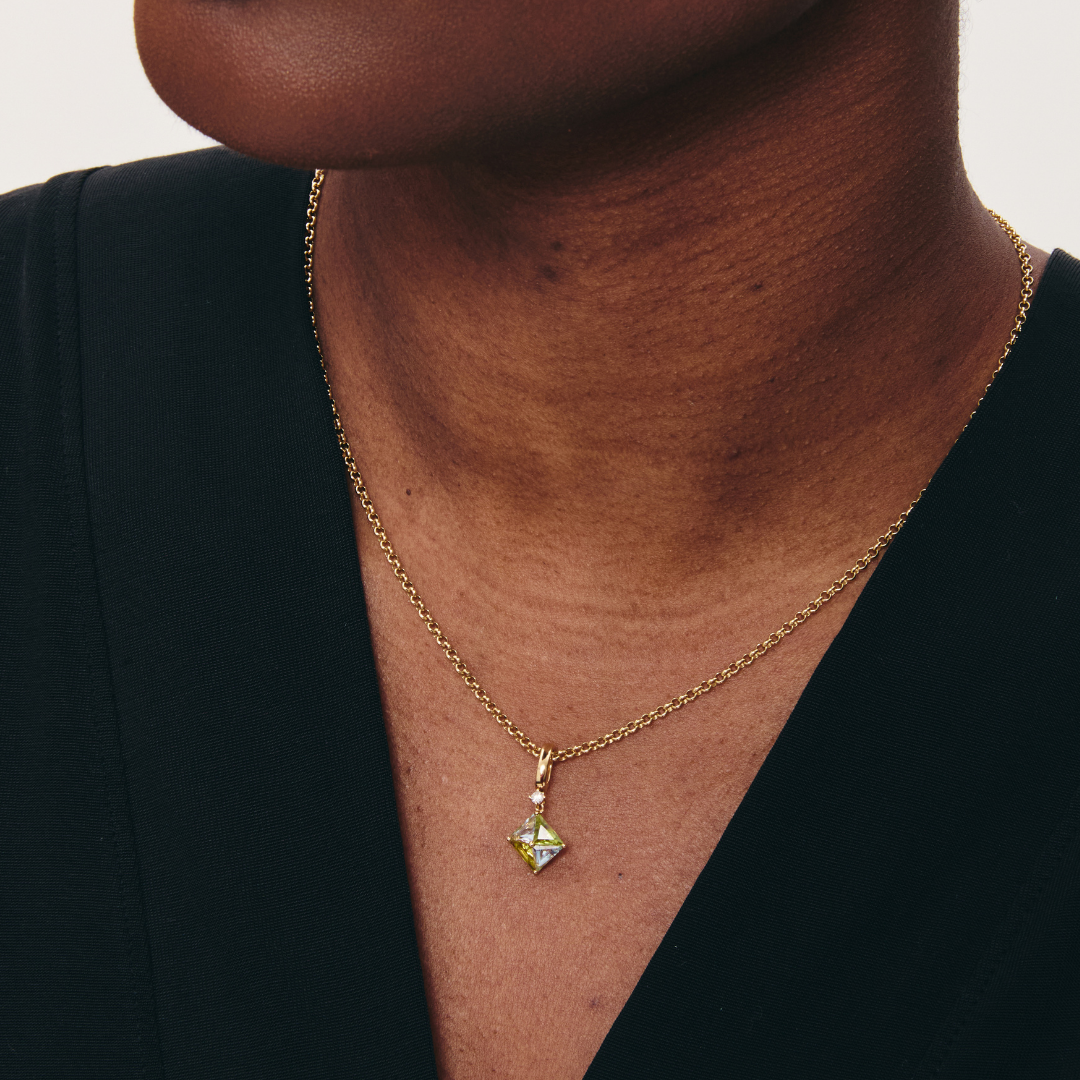 Detachable Harlequin Blue Topaz and Peridot Pendant