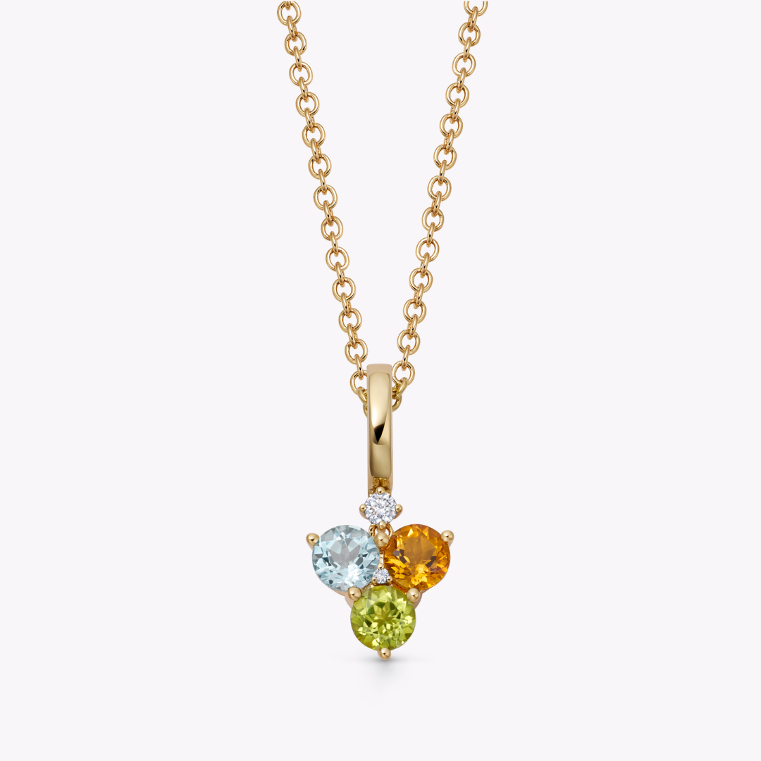 Detachable Cluster Blue Topaz, Citrine and Peridot Pendant