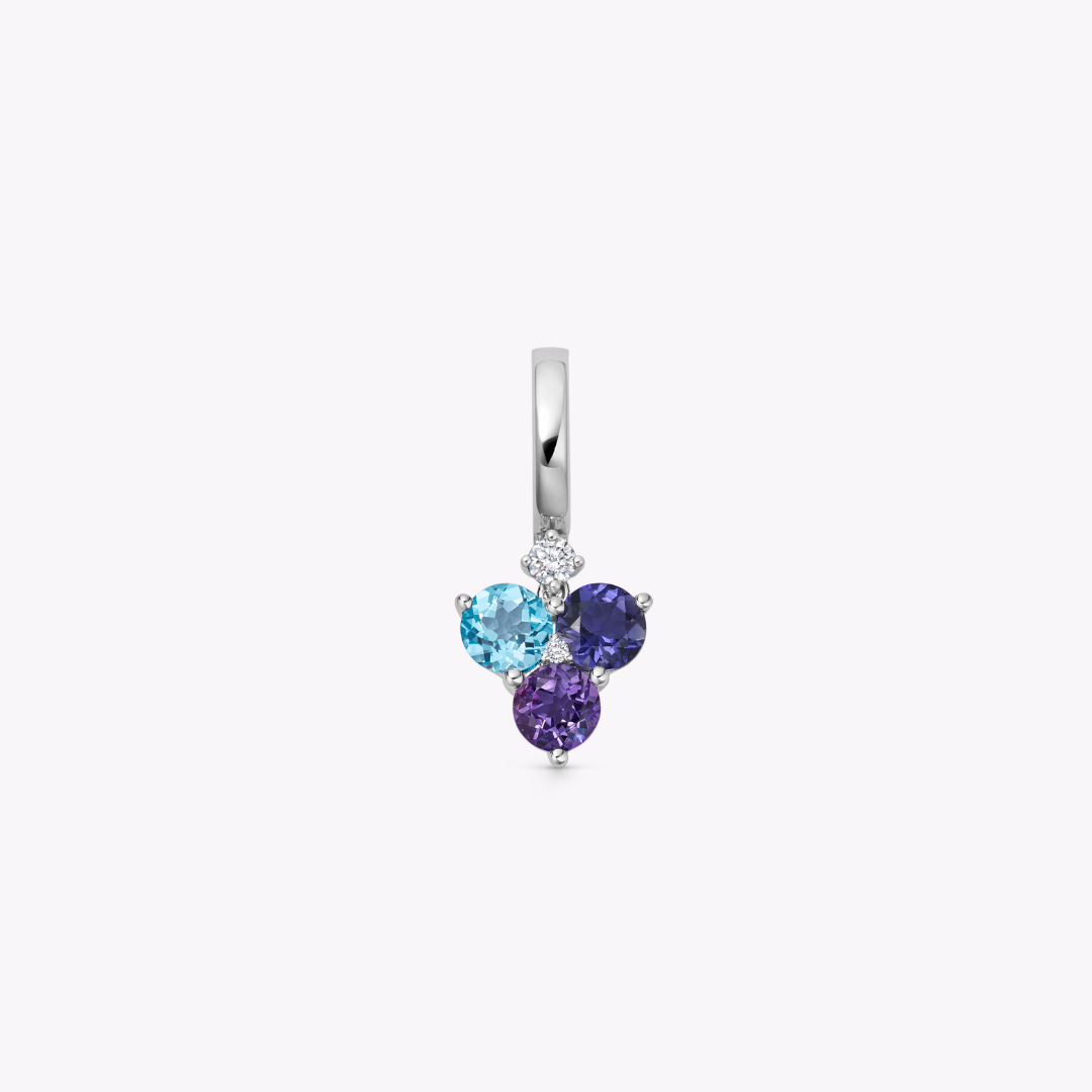 Detachable Cluster Blue Topaz, Iolite and Amethyst Pendant