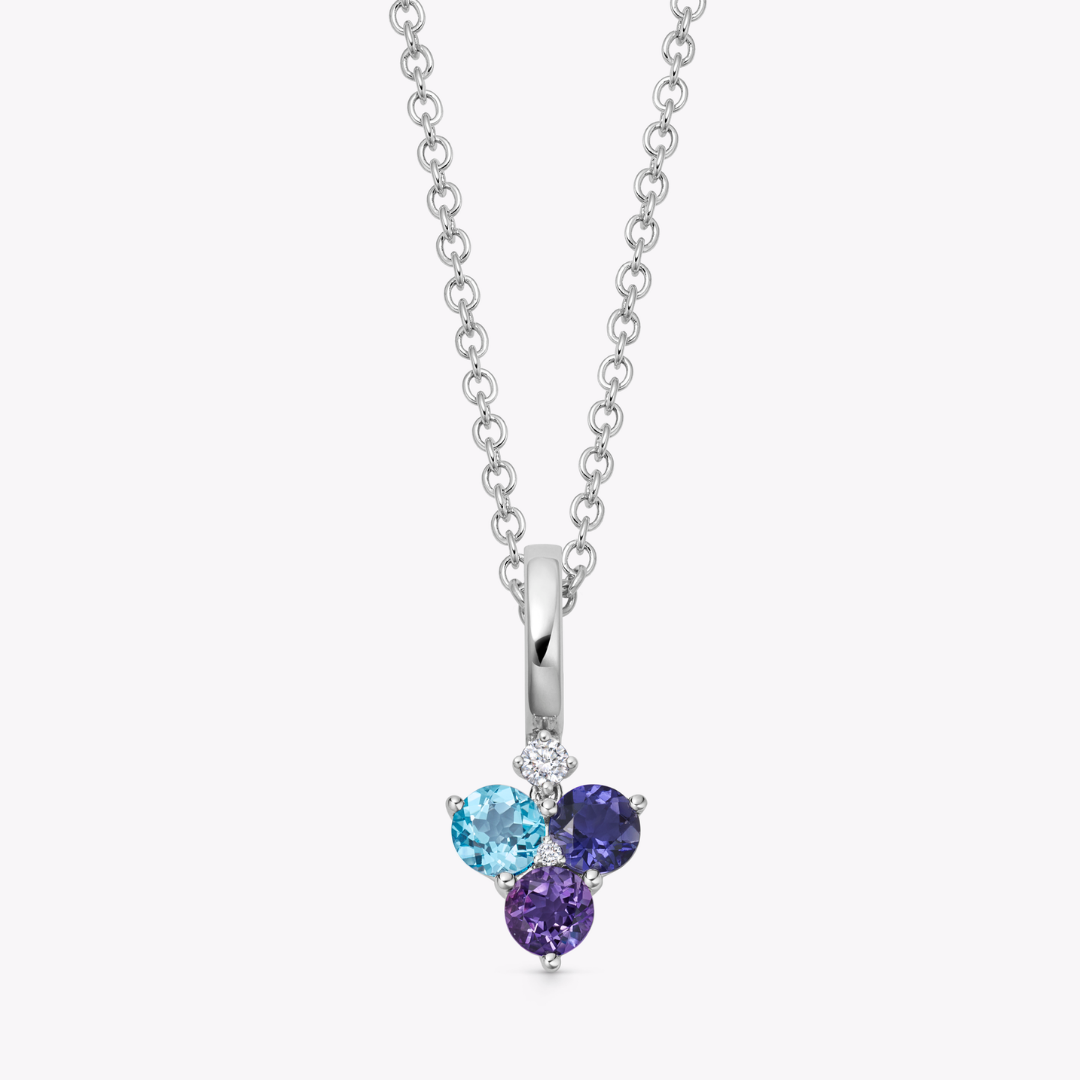 Detachable Cluster Blue Topaz, Iolite and Amethyst Pendant