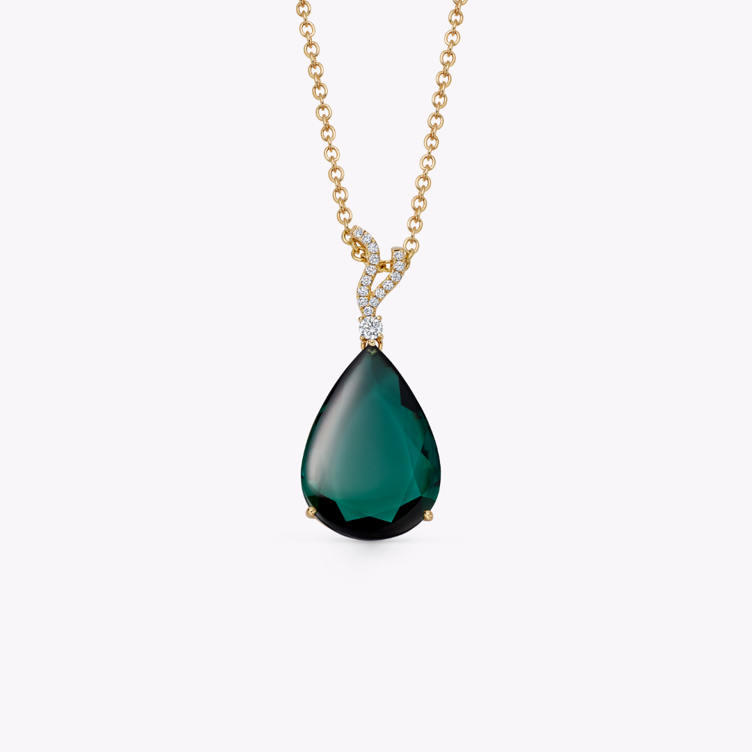 Wings Over Water Pear Green Beryl and Diamond Wave Detail Pendant
