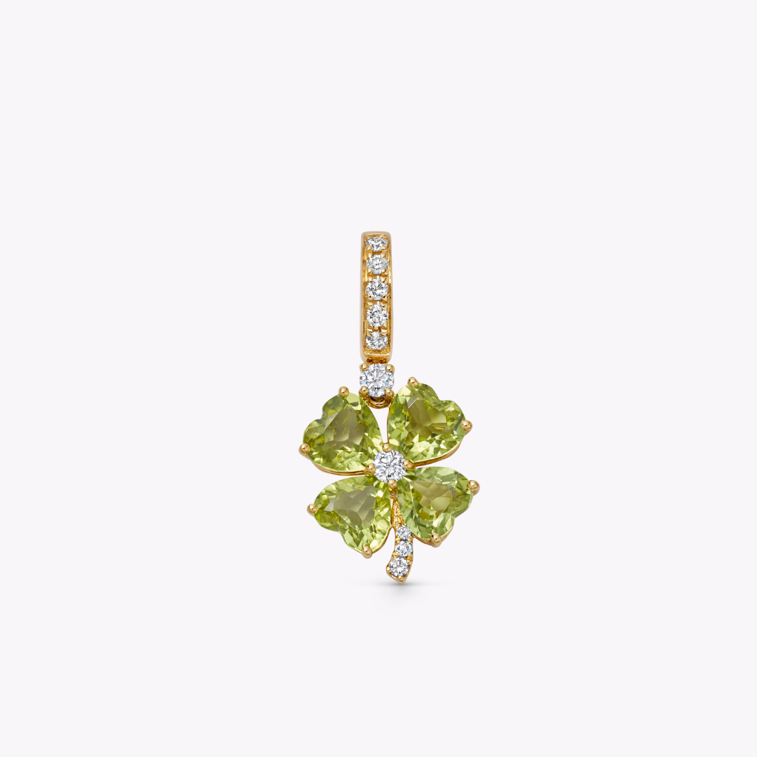 Detachable Peridot and Diamond Four-Leaf Clover Pendant